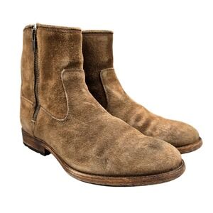FRYE Bowery Mens Tan Suede Zip Up Ankle Boots Chelsea Leather Western Size 8D